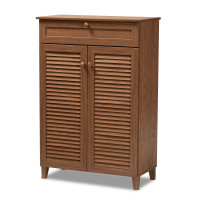 Baxton Studio FP-03LV-Walnut Coolidge Modern and Contemporary Walnut Finished 5-Shelf Wood Shoe Storage Cabinet with Drawer